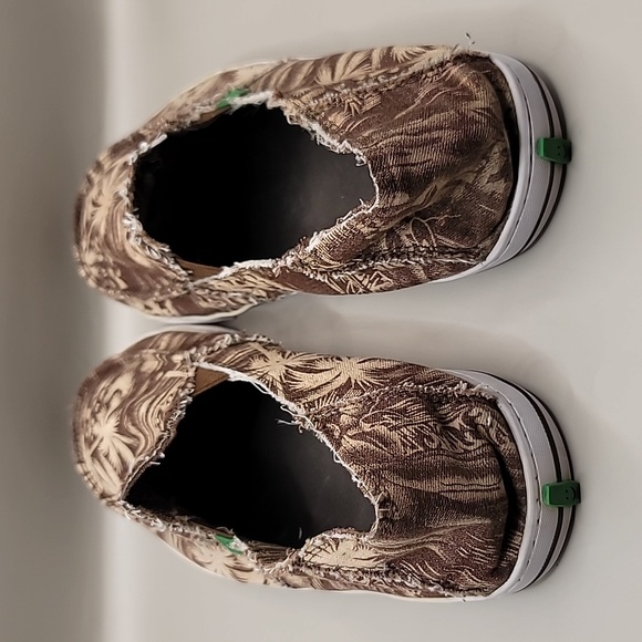 SANUK Sidewalk Surfers Shoes Men's Sz 9 Brown Frayed Palms Canvas Slip-On Beachy - Picture 4 of 10